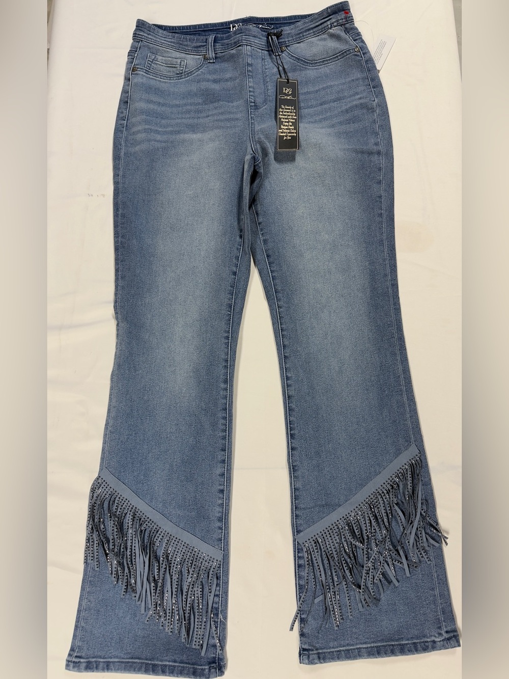 D2 Signature Rhinestone Fringe Flare Jeans Medium NWT Y2K Boho